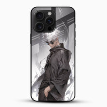 Anime Gojo Warrior Glass Mobile Case – Minimal Dark Aesthetic